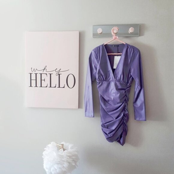 NWT Zara purple faux leather draped mini dress, M - Picture 10 of 11